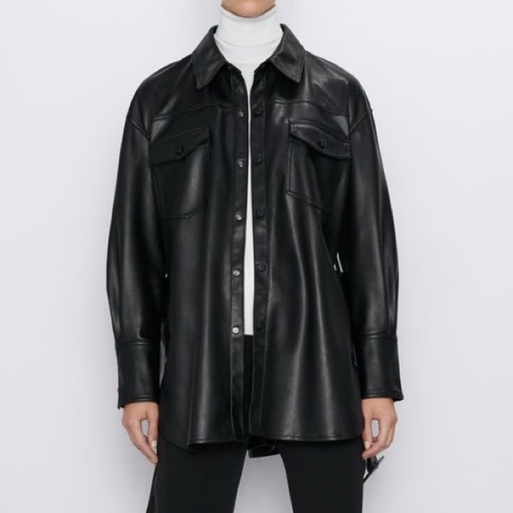 Zara Black Faux Leather button down size us S